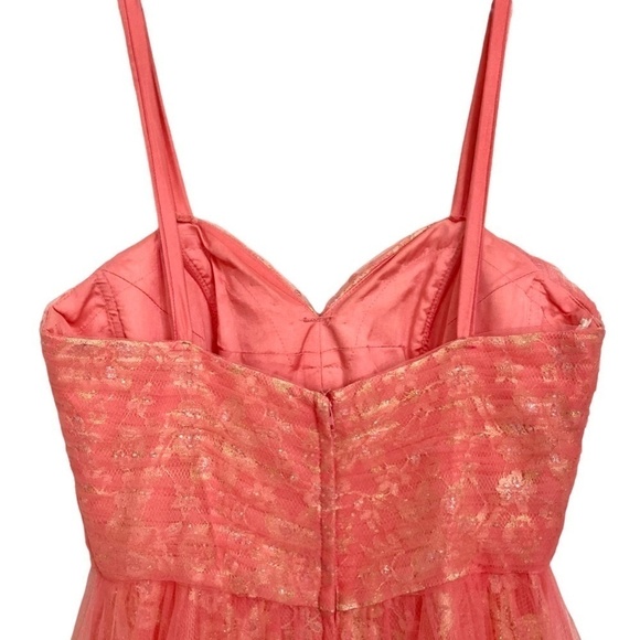 SHERRI HILL Coral Pink Embellished Tulle & Lace Full Length Gown - Picture 6 of 11